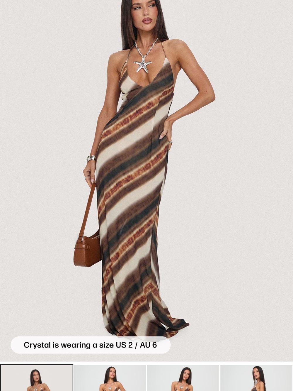 Princess Polly Esmira Halter Maxi Dress Brown Stripe